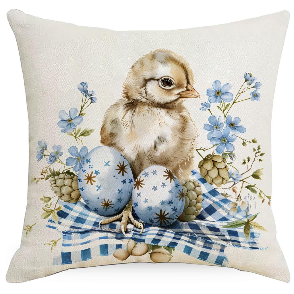 New Blue Plaid Easter Pillowcase Cushion Cover Cute Rabbit Truck Animal Pillowcase
