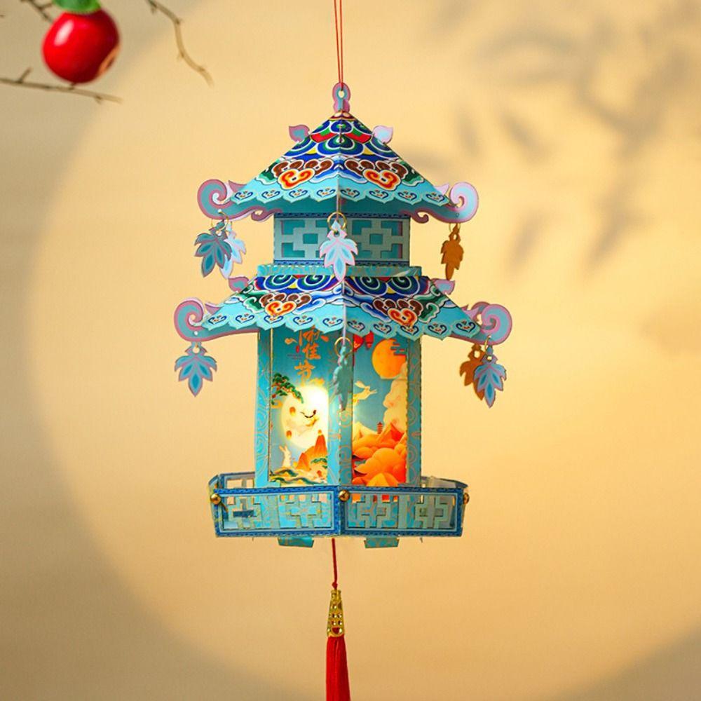 Pavilion Shape Mid-Autumn Festival Lantern Kindergarten Craft Lantern Lantern Festival