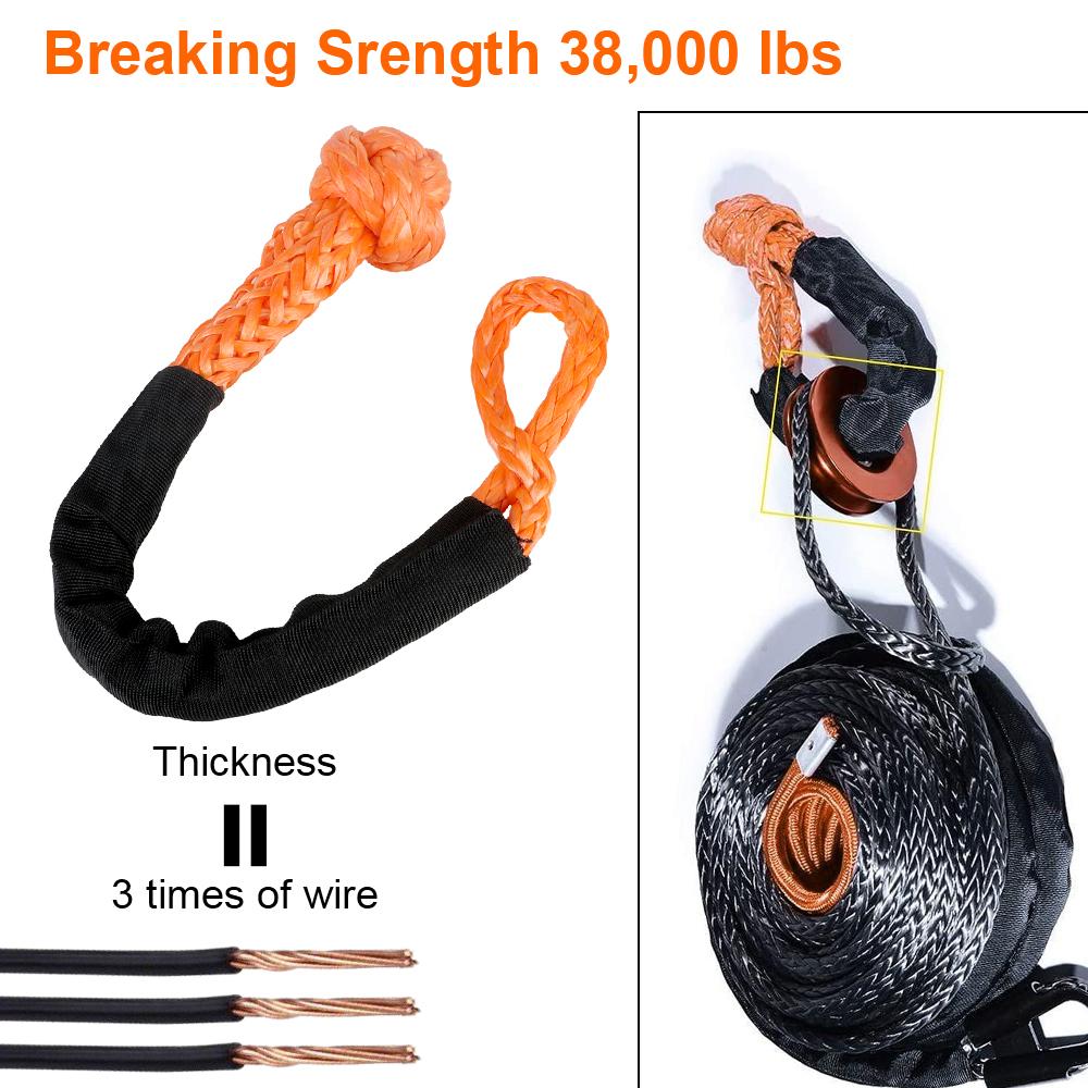 Synthetic Fiber Soft Shackle for Vehicle Recovery Off Road Towing Ropes Car Trailer Pull Rope with Protective Sleeve 38000 Lbs