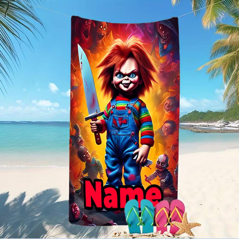 Customizable personalized beach towels Chucky themed designs.Suitable for the beach, yoga, sports;ideal as beach accessories