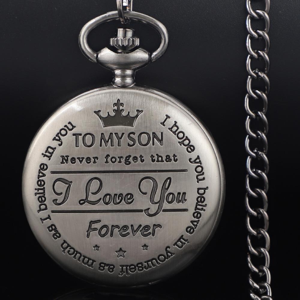 Rabatt FÜR MEINEN SOHN Vintage Bronze Taschenuhr Quarz Kette Anhänger Uhr Halskette Anhänger Kette Schmuck Geschenk Uhr für Männer
