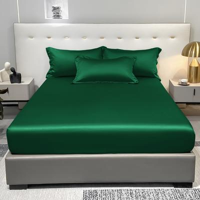 1 Drap-housse uni moderne simple en satin, Couleur vert foncé Couvre-lit en soie glacée pour chambre à coucher, Literie (Hors taies d'oreiller)