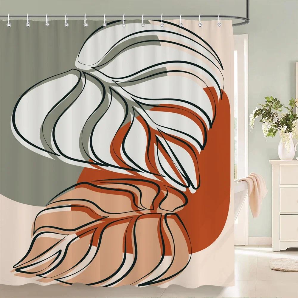 Nordic Wind Shower Curtain Rustic Geometric Morandi Color Shower Curtains Abstract Print Fabric Bathroom Bath Curtain With Hooks