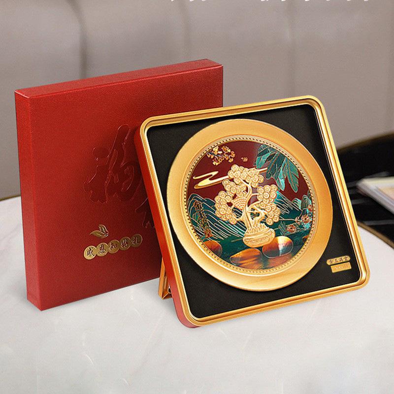 Golden Arowana Three Sheep Prosperity 3D Gold Foil Painting Ornament for Office or Business Opening