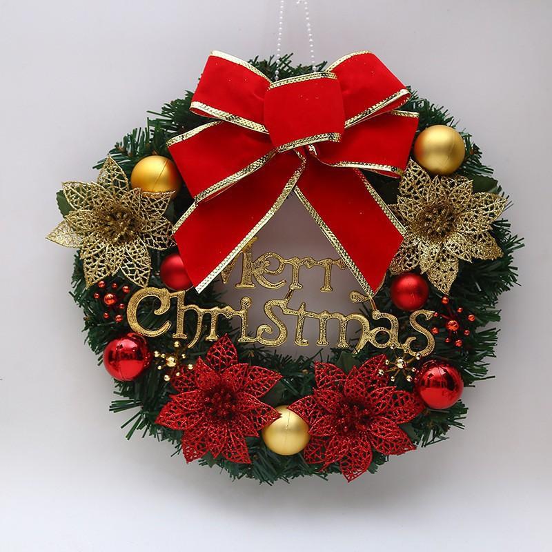 Christmas Wreath Front Door Hanging Ornaments Artificial Wreath Bell Gift Bow Stars For Christmas Tree Home Windows Decor