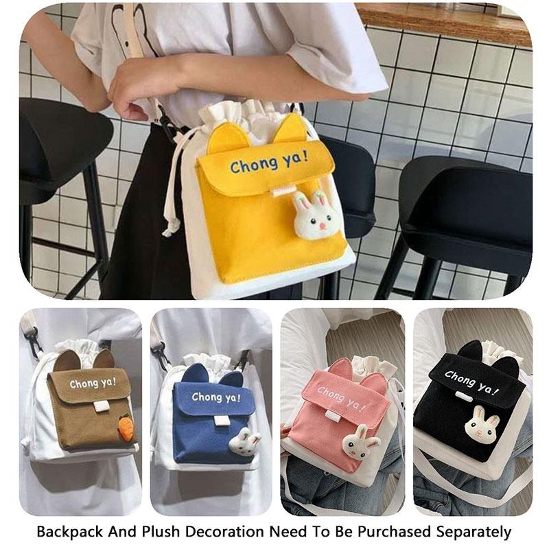 Stylish Canvas Shoulder Bag With Cute Rabbit And Carrot Pins Available In Multiple Colors