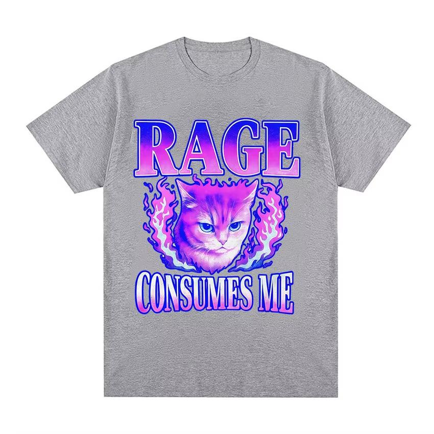 Wut verzehrt mich Katze Wütende Katze Retro Typografie Lustige Grafik T-Shirts Unisex Damen Vintage Ästhetik Baumwolle Kurzarm T-Shirts