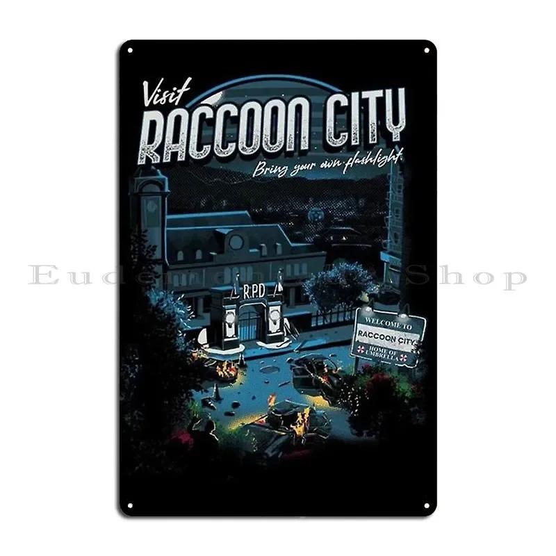 Visit Racoon City Metal Plaque Poster Living Room Club Club Bar Pub Designing Tin Sign Poster 20x30cm(7.8x11.8inch)