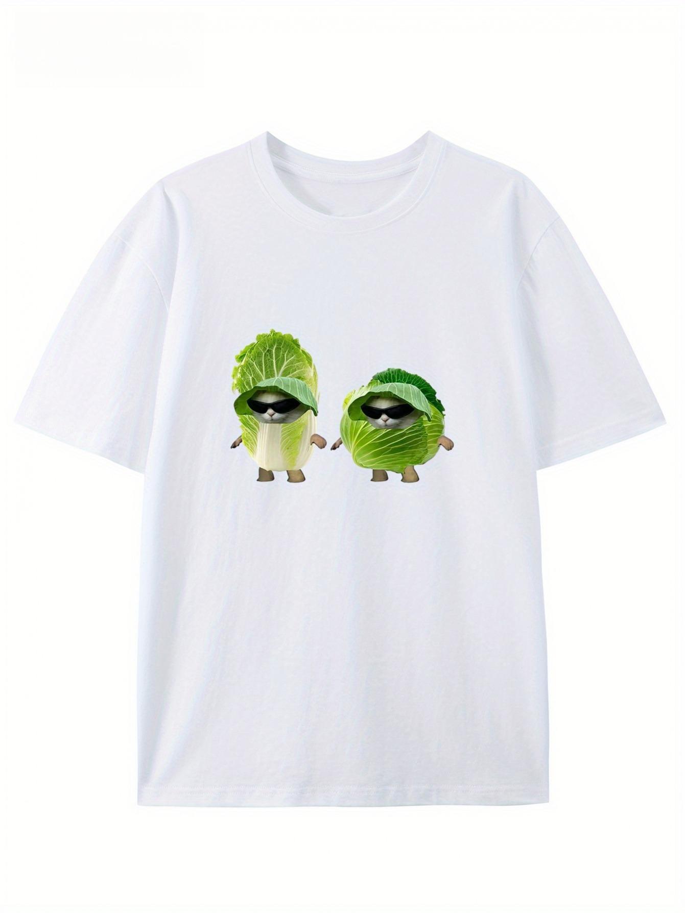 

Fashion Playful Cool Cabbage Cat with Sunglasses Print TShirt Casual All Match Short Sleeve Top for Unisex and Women Korean Balck 4XL