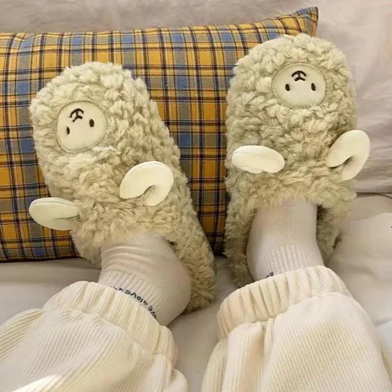 

2024 Cotton Slippers Lovers Cute Cartoon Girl Heart Sheep Drag Winter Indoor Home Soft Bottom Plush Cotton Drag 36-37 зелений