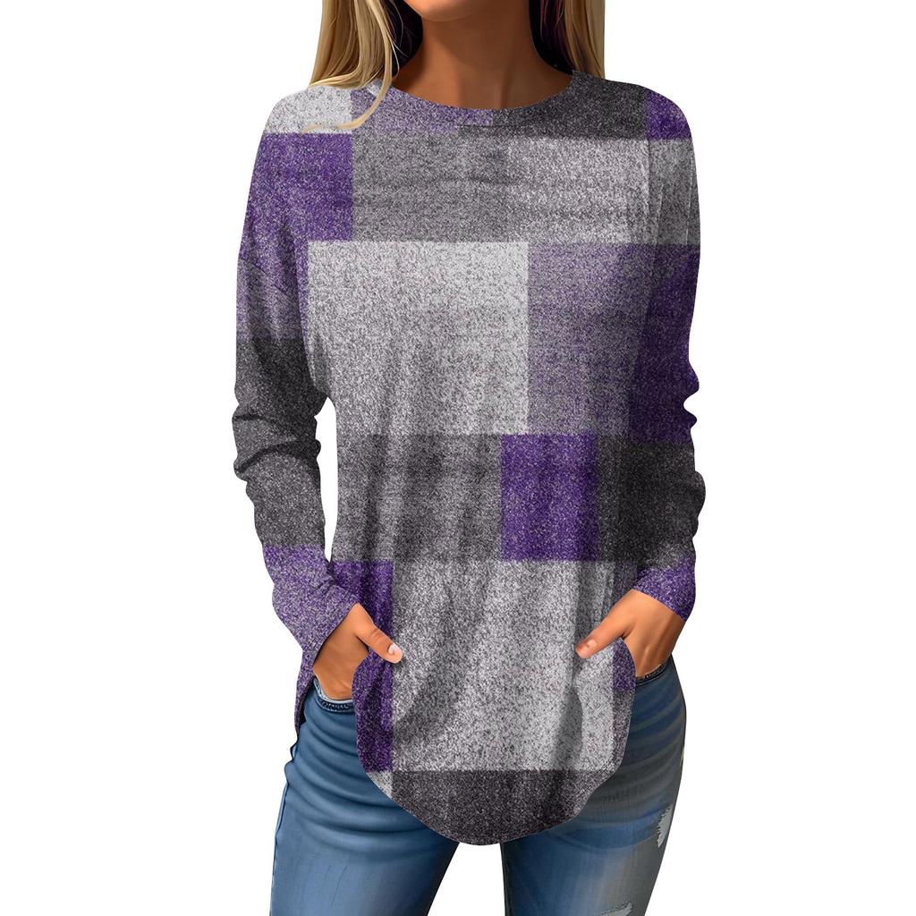 Fashion Women's Casual Long Sleeved Round Neck Printed Tops