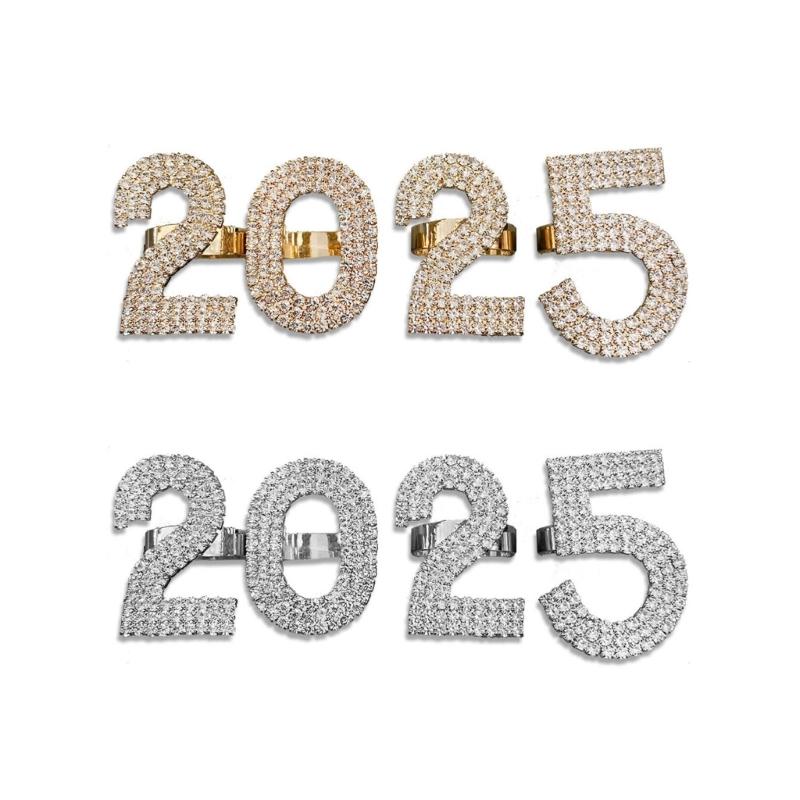 Stylish Open Ended Ring Set with Rhinestones Adjustable 2025 Digital Combination Finger Ring New Year Accessories