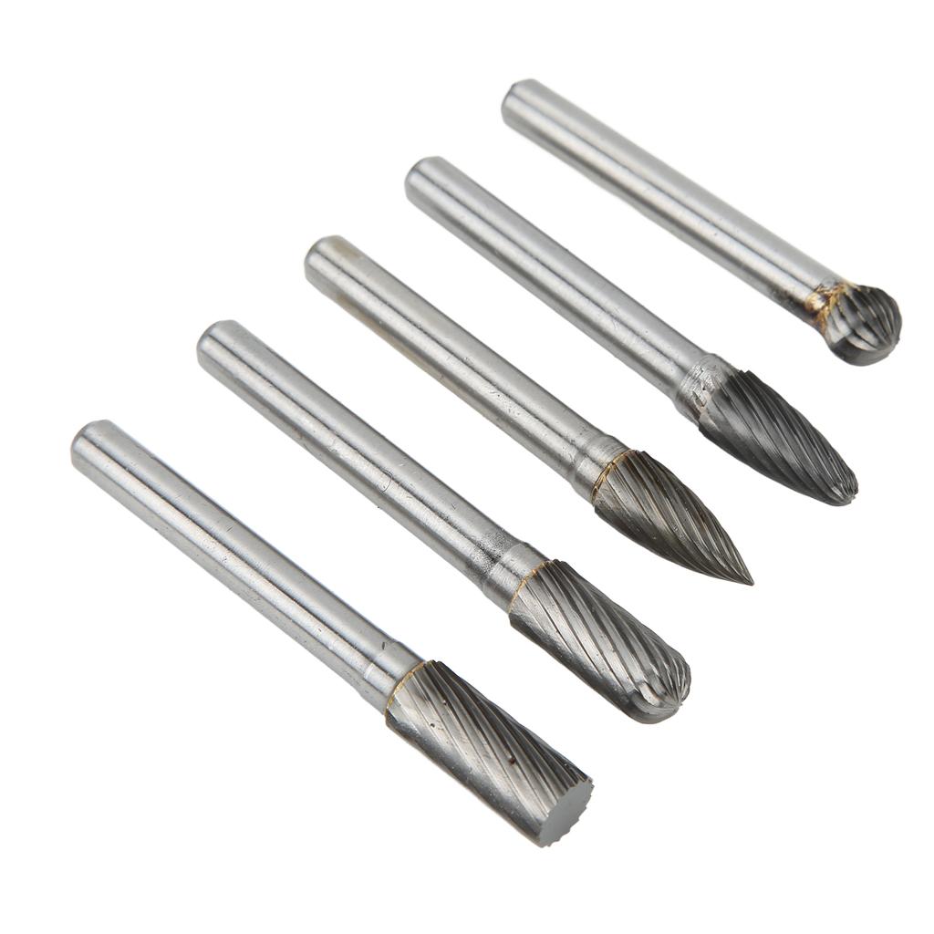 5PCS Single Cut Rotary Burr File Set Tungsten Carbide 6mm 1 4in Shank for Polishing Grinding Woodworking CarvingACDFG