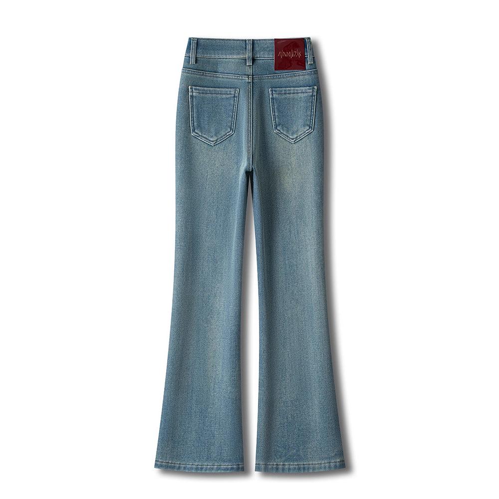 Women's Light Blue Micro-Flare High-Waisted Slim Jeans, Autumn/Winter 2025, Petite & Plus Velvet Bell-Bottoms