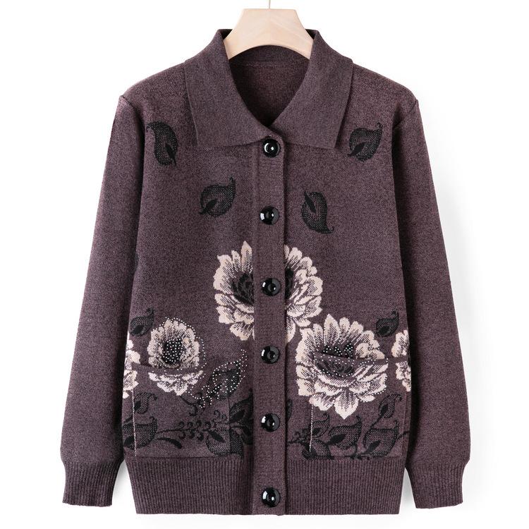 Pullover-Cardigan für Frauen mittleren Alters und ältere Frauen, 60 Jahre alt, Mutterkleidung, Herbstkleidung, Strickpullover-Mantel für alte Dame, Herbstkleidung für Oma