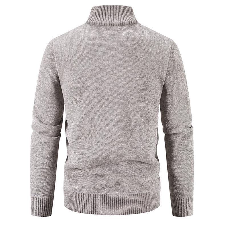 Men's Plus Size Thickened Velvet Zipper Cardigan Sweater - Youth Casual Stand Collar Pullover for Autumn and Winter
