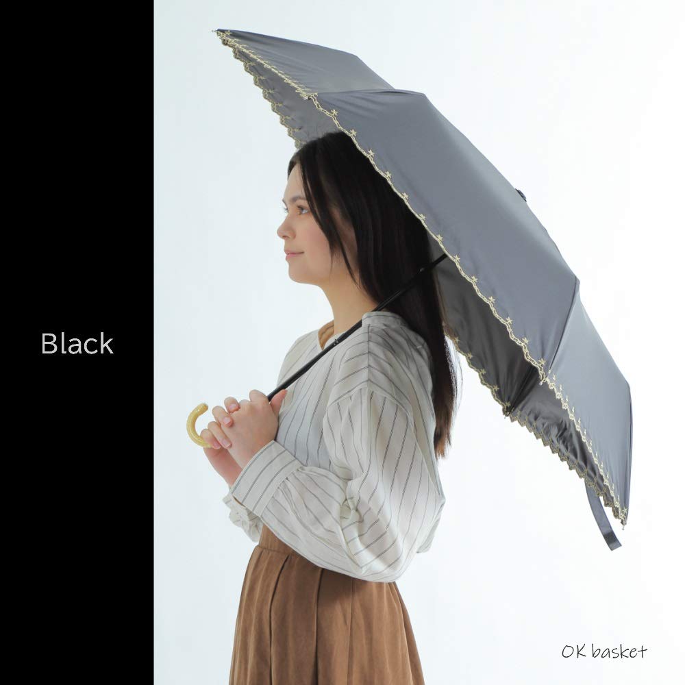 Folding Complete Heat and UV Light Sun and Cute Scallop Cut Parasol, Blackout, Ultra-Lightweight, 170g, Protection, 100% Blocking, Women's, Rain, [OK