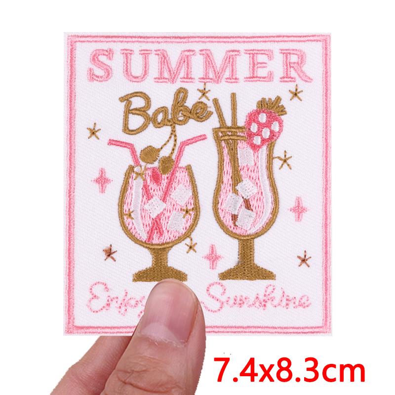 Pink Letter Patch DIY Summer Vibes Embroidered Patches Iron On Patches For Clothing Thermoadhesive Patches Cartoon Sew Bagdes