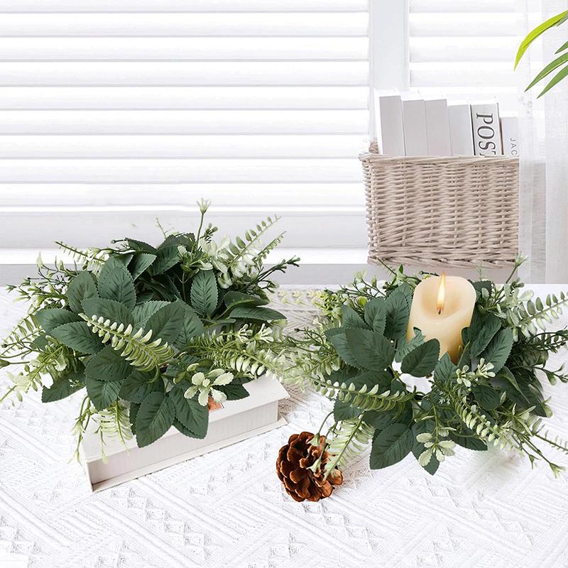Artificial Wreath Candle Ring Faux Eucalyptus Leaves Spring Greenery Garland Pillar Candle Home Wedding Table Centerpiece Decor