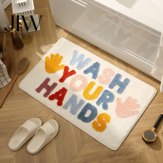 Anti Slip Bathroom Decor Modern Bath Mat, Absorbent Non-Slip Rug, Fun English Letters, Rug Machine Washable Cozy for Tub Sink Water Foot Pad