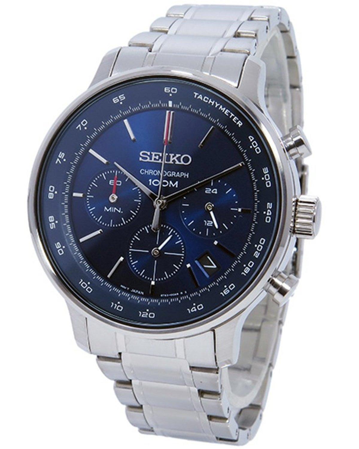 

[SEIKO] SEIKO Blue 100m Water Resistant Chronograph Watch in Manufacturer s Genuine Box SSB163P1 Men s