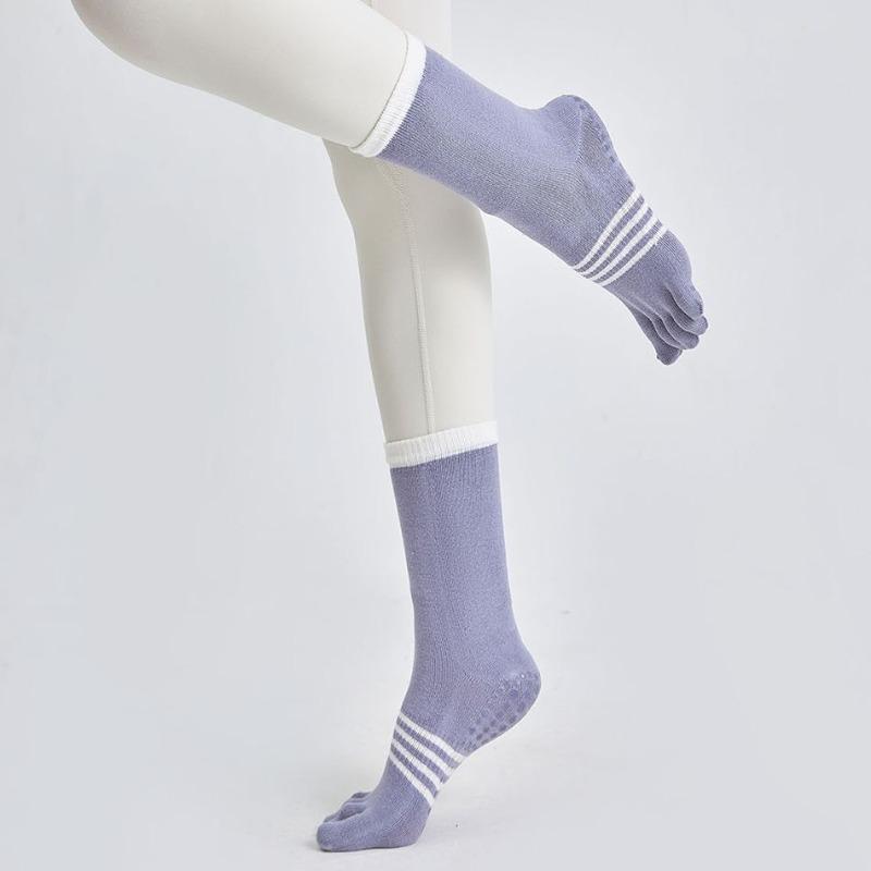 Women's Anti-Slip Four Seasons Style Fitness Dance Five-Finger Socks - Pure Cotton Breathable Pilates and Yoga Socks