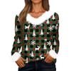 Damski Modny Casualowy Top z Dekoltem V i Świątecznym Nadrukiem z Długim Rękawem