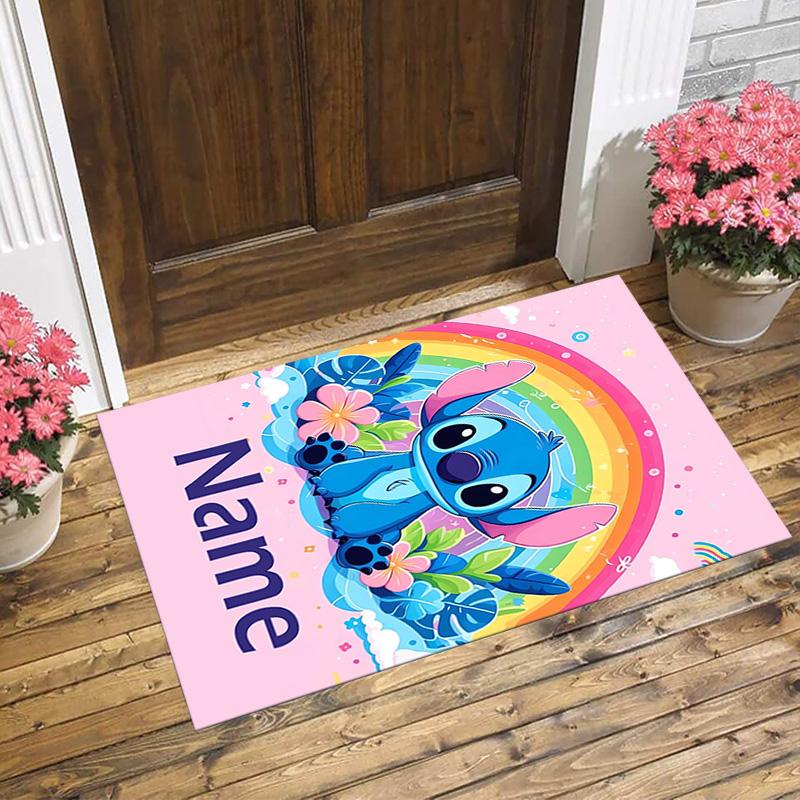 Personalized Name Rainbow Stitch Living Room Non-Slip Area Rug Soft Carpet for Bedroom Kids Playroom Sofa Office Home Decor Doormat