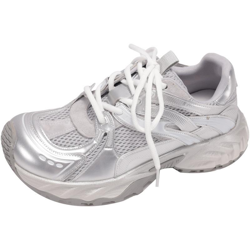 Thick-soled Color Matching Retro Mesh Dad Shoes Women's Shoes New Laces Show Feet Small Round Head Sports and Leisure Shoes