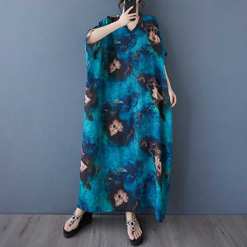 Women's Vintage Long Dress with Cotton and Linen Patterns