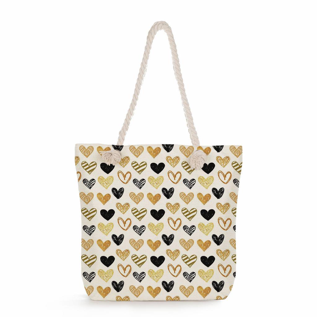Multifunctional Valentine's Day Printed Thick Rope Shoulder Beach Bag Casual Large Capacity Handbag 0122