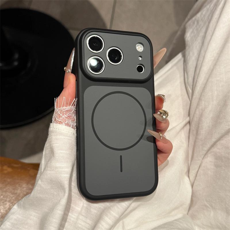 

Matte Texture Magnetic Ring Phone Case for iPhone 14-17 Pro, Contrasting Colors 15 Pro (6.1 inch) чёрный