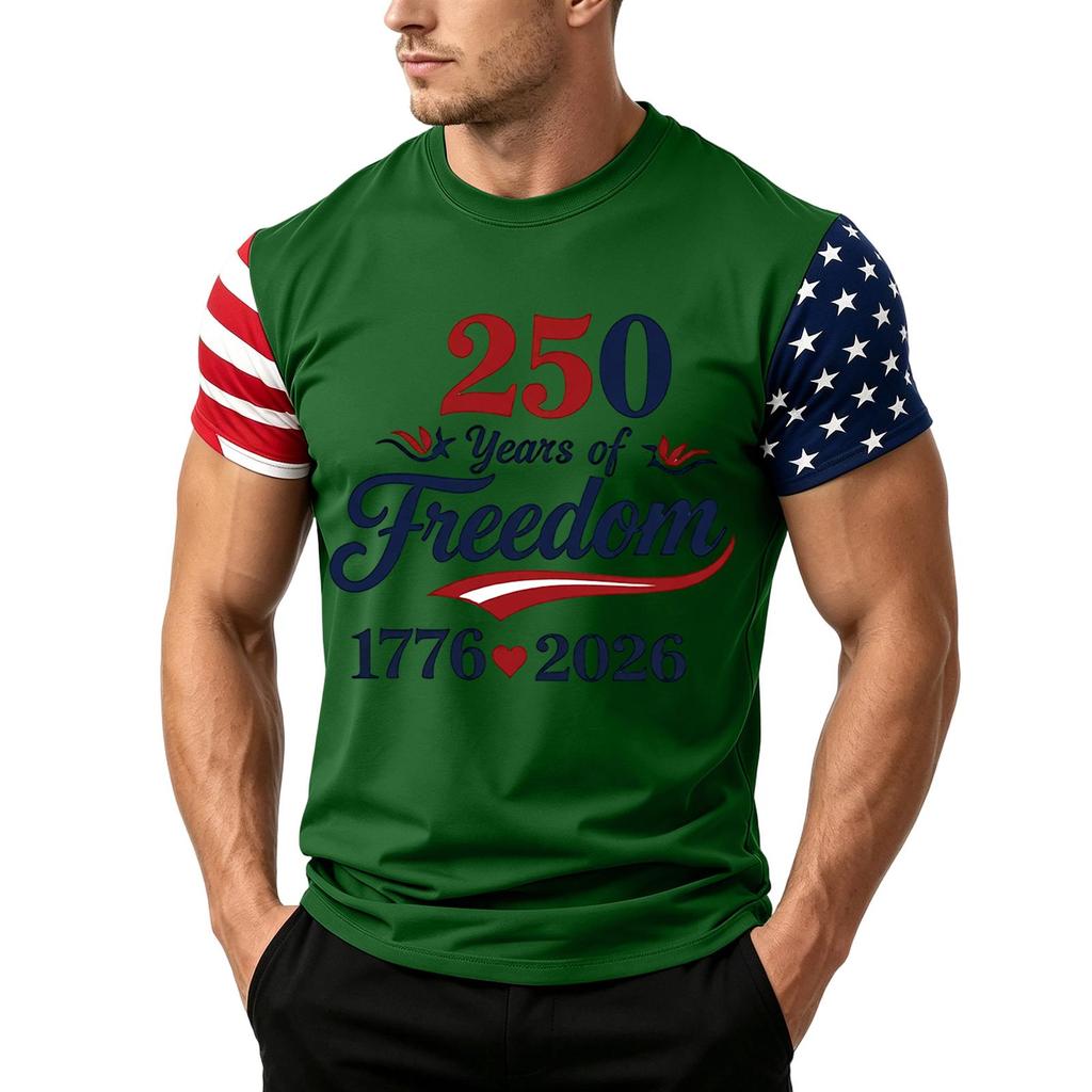Men's Independence Day Flag Print Short Sleeve T-Shirt, Loose Casual Daily Summer Tops