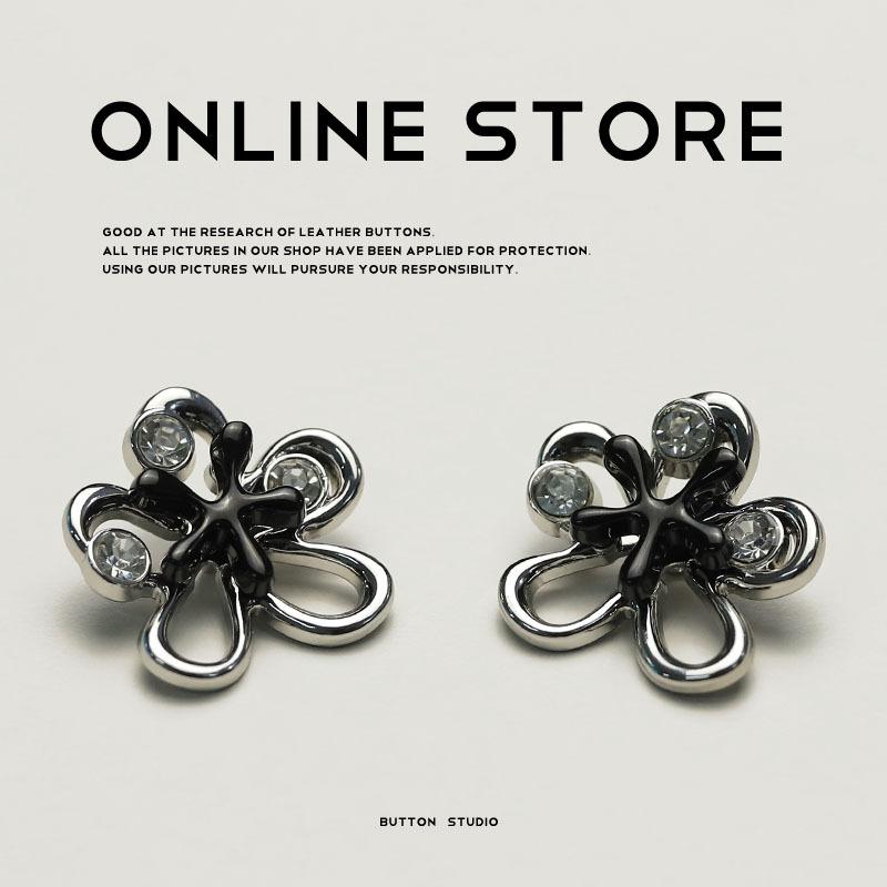 Xiaoxiang Elegant Wind Metal Button With Diamond Large Flower Silver Black Button Jacket Double-Sided Nylon Coat Button