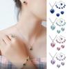 4 stks/set Glanzende Elegante Ketting Oorbellen Armband Ring Verstelbare Vrouwen Strass Hart Hanger Ketting Set Sieraden Accessoire