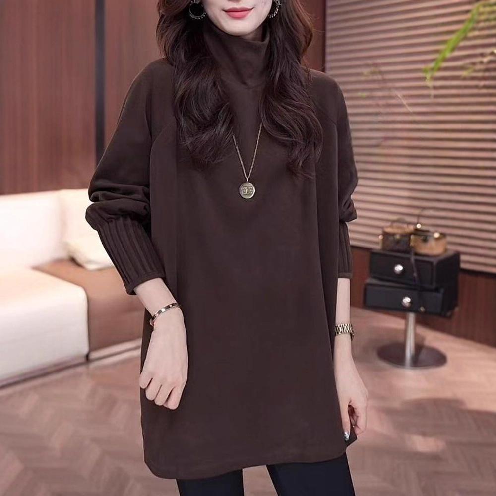 Plus Size Women's High Neck Thermal Fleece Long Sleeve Slimming Top for Autumn/Winter