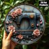 Vintage Floral Sewing Machine Metal Wall Art Sign 8x8 Inch Round Aluminum Plaque Home Decor Kitchen Bar Retro