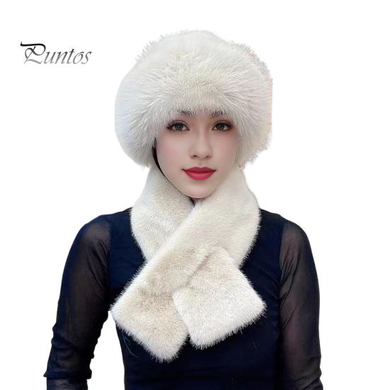 

2 шт./комплект, женская зимняя шапка, шарф, пушистый плюшевый утолщенный ветрозащитный, сохраняющий тепло, перекрестный шейный платок, однотонный купол из искусственного меха, рыболовная шапка для отдыха на природе бежевый