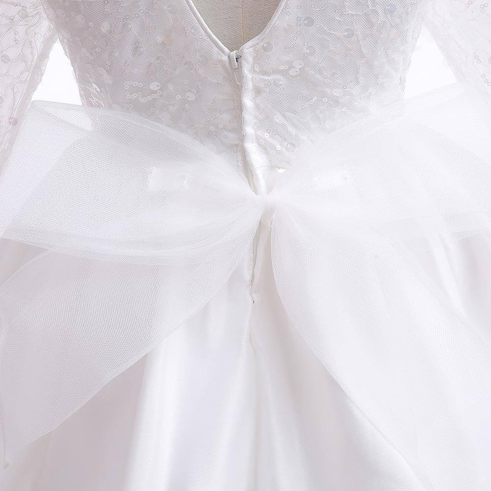 Dívčí šaty s dlouhým rukávem, krajkou a flitry, s nadývanou sukní, svatební a narozeninové šaty