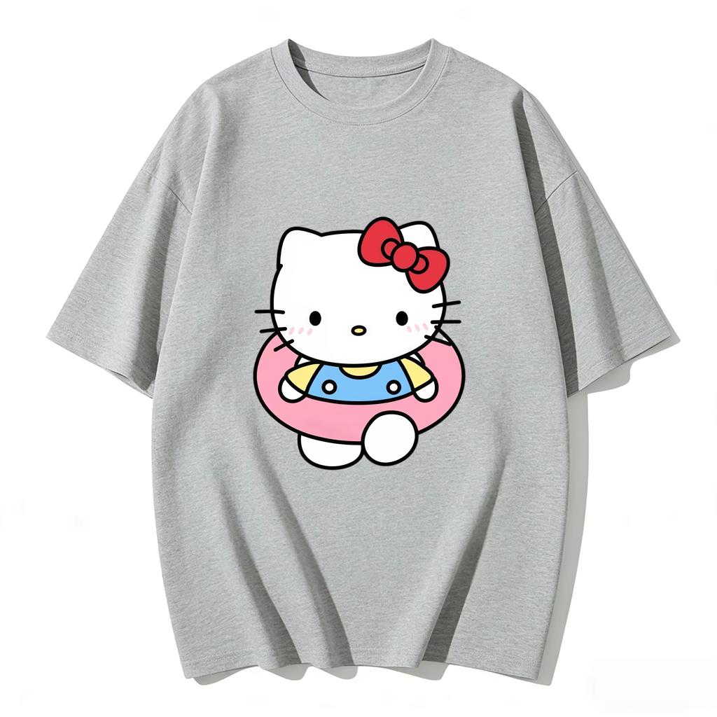 2026 Summer Hello Kitty Cartoon Printed Short Sleeve Pure Cotton Tshirts Womens Family Matching Outfits Harajuku Y2k Tops Tee