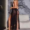 European & American Sexy Mesh Halter Lingerie Set with Hollow Out Long Dress