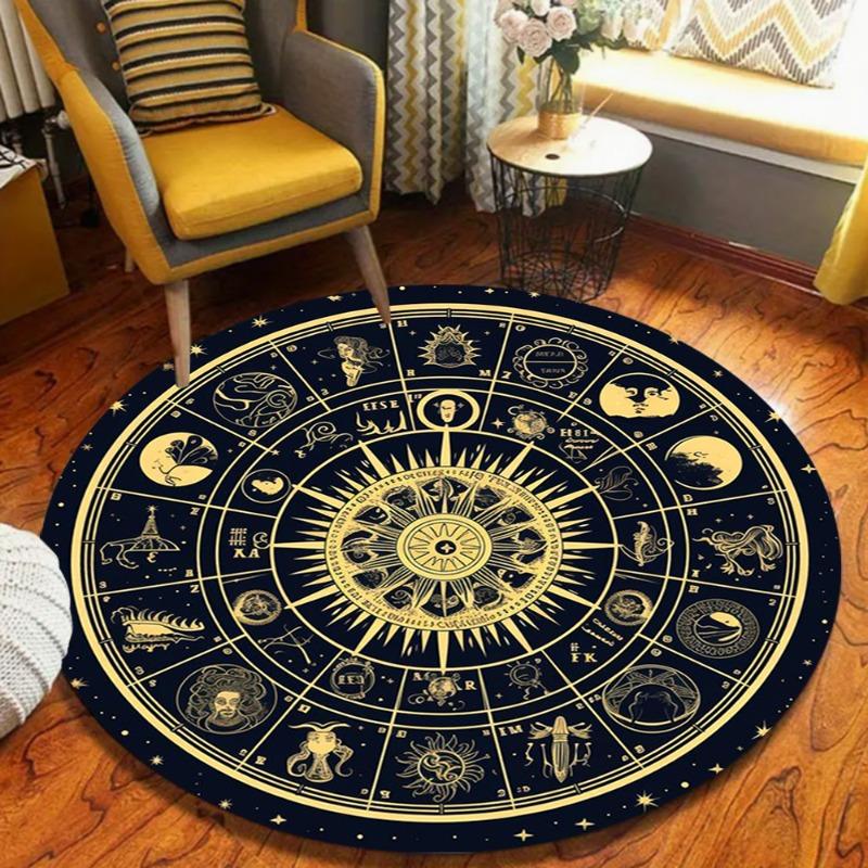 Mystieke Astrologie Ronde Vloerkleed Constellatie Patroon Tapijt Zachte Antislip Cirkel Vloer Decoratie Mat voor Woonkamer Slaapkamer