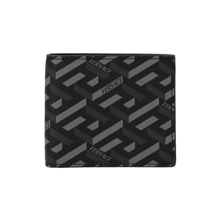 New VERSACE Leather Leather Clip Card Holder Wallet Men's Black Gray Color DPU2463-1A0197-45B050