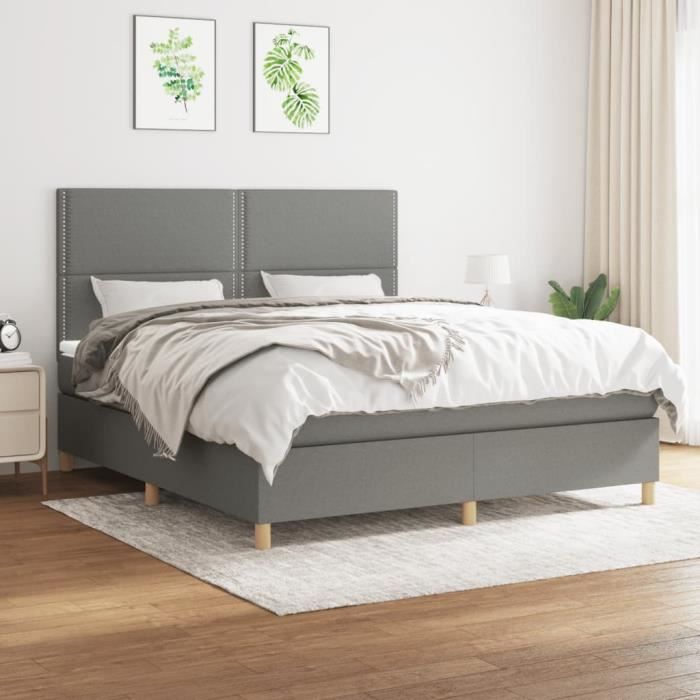 3142274 vidaXL Divan Bed with Mattress Dark Grey 180x200cm Fabric