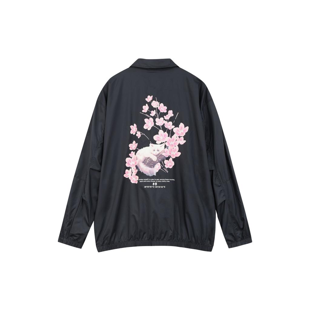 Li-Ning Sakura Series Botanical Floral Loose Casual Jacket Unisex Jackets Black AFDS943-5