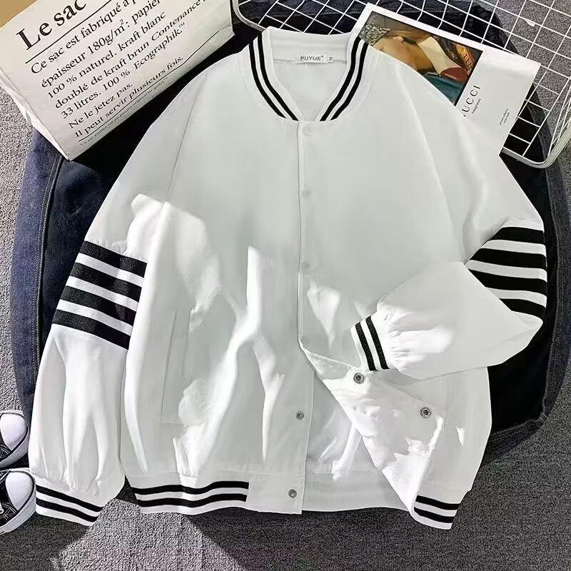 Autumn Women's Solid Colour Stripe Splicing Stand Collar Long Sleeve Loose Jacket