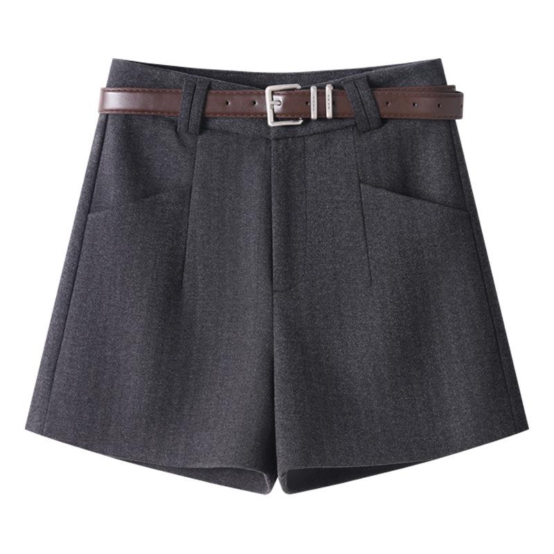 

Женские красные твидовые шорты А-силуэта с высокой талией и расклешенными штанинами Ankola - Повседневные брюки с широкими штанинами на осень/зиму Small серый