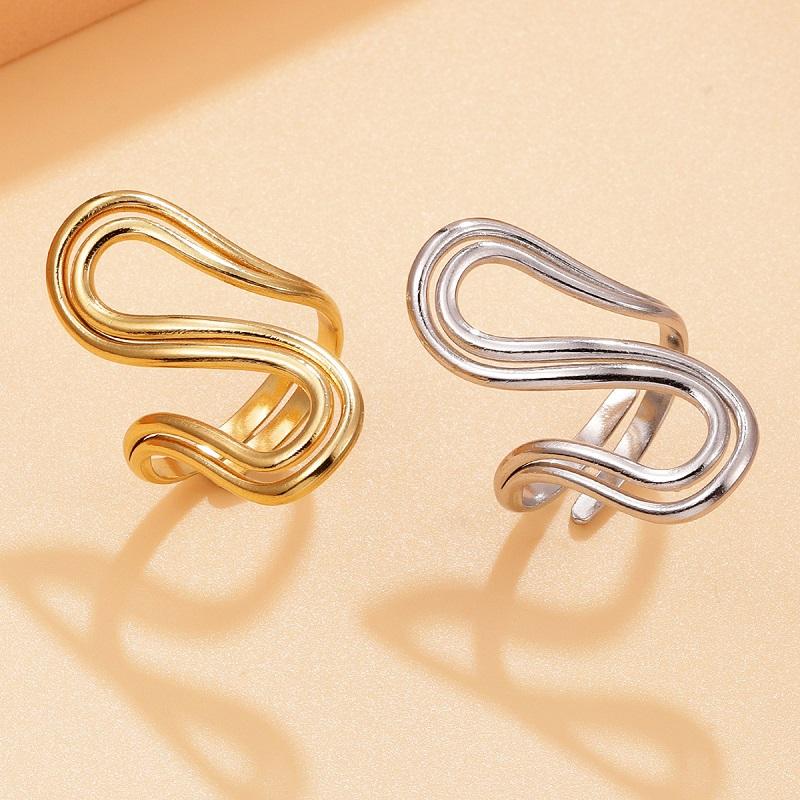 Stainless Steel Metal Line Open Rings for Women Fashion Gold Color Double S-shaped Adjustable Ring Waterproof Jewelry Gifts