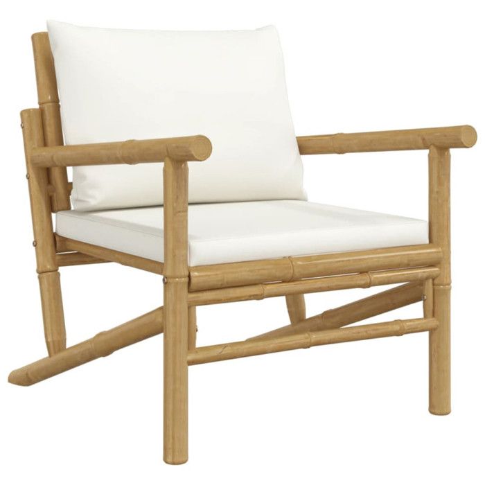 VidaXL Chaises de jardin 2 pcs avec coussins blanc crème bambou 363462