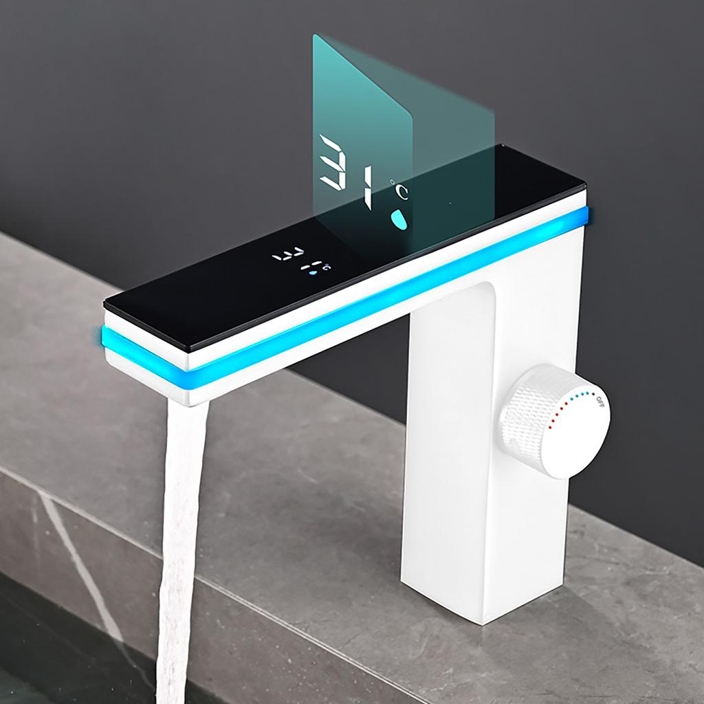 Digital Display Bathroom Washbasin Faucet Smart LED Brass Countertop Washbasin Hot and Cold Water Mixer Sink Washbasin Faucet